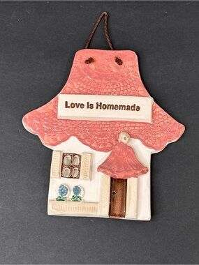 Ceramic 3D House Shaped Wall Plaque “Love Is Homemade” Stoneware
